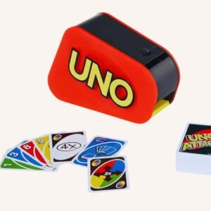 UNO Attack is a variation of the UNO Card game, in which random, rapid fire cards are shot out into the air using an electric card launcher.