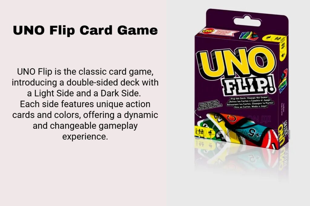 UNO Flip is an engaging twist on the classic UNO game, introducing a double-sided deck with a Light Side and a Dark Side. Each side features unique action cards and colors, offering a dynamic and changeable gameplay experience.